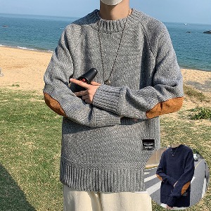 남성 루즈핏 클래식 패치 니트 스웨터