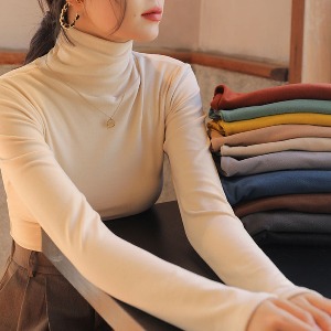 겨울 여성 이너 스판 슬림핏 도톰 양기모 목폴라티셔츠(6color)